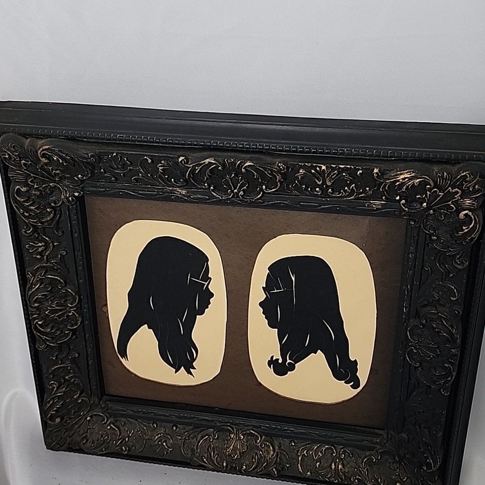 Vintage 70's Silhouettes In Vintage Ornate Black Frame With Brushed Brass Tone